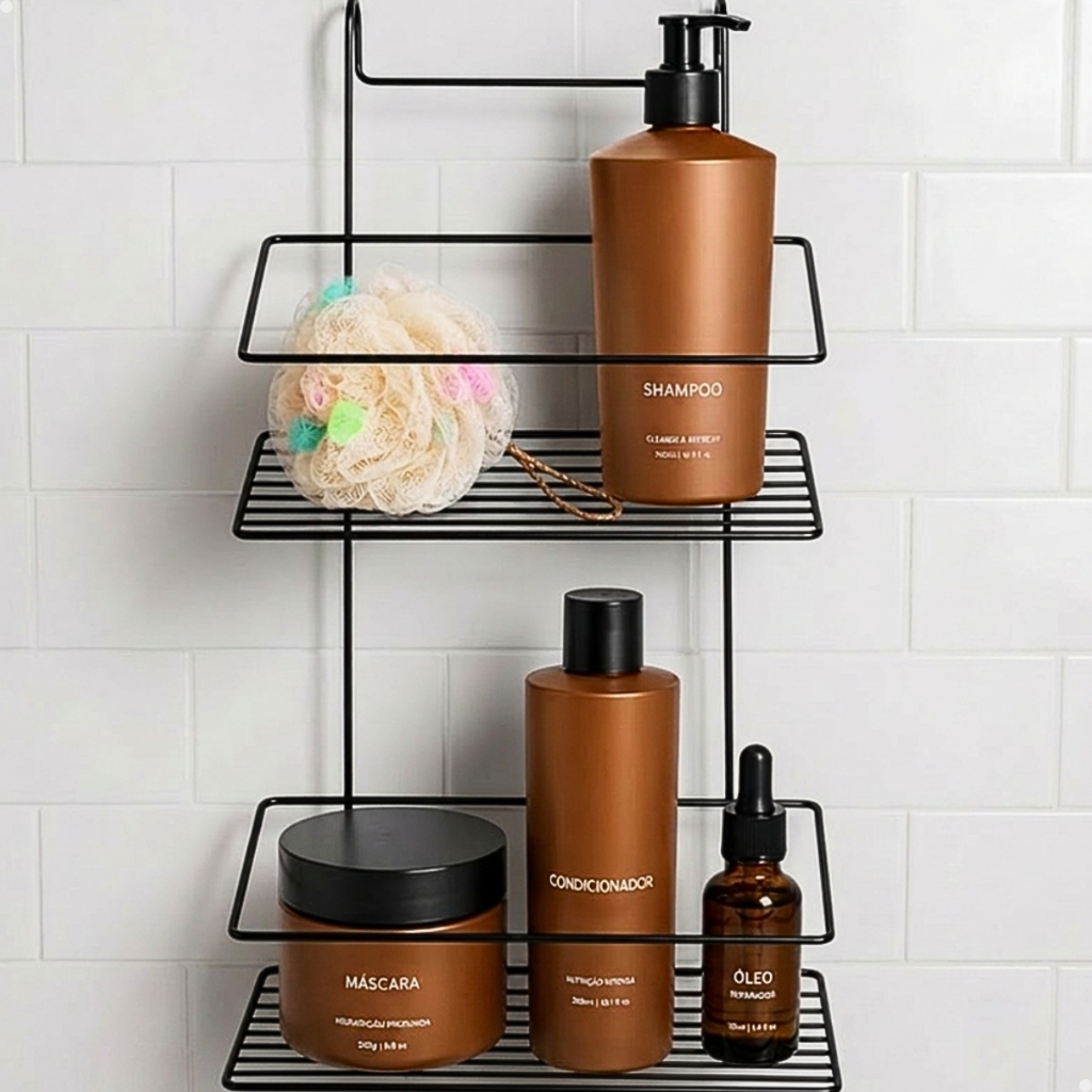 Porta Shampoo Sabonete Suporte Duplo Banheiro Box Preto