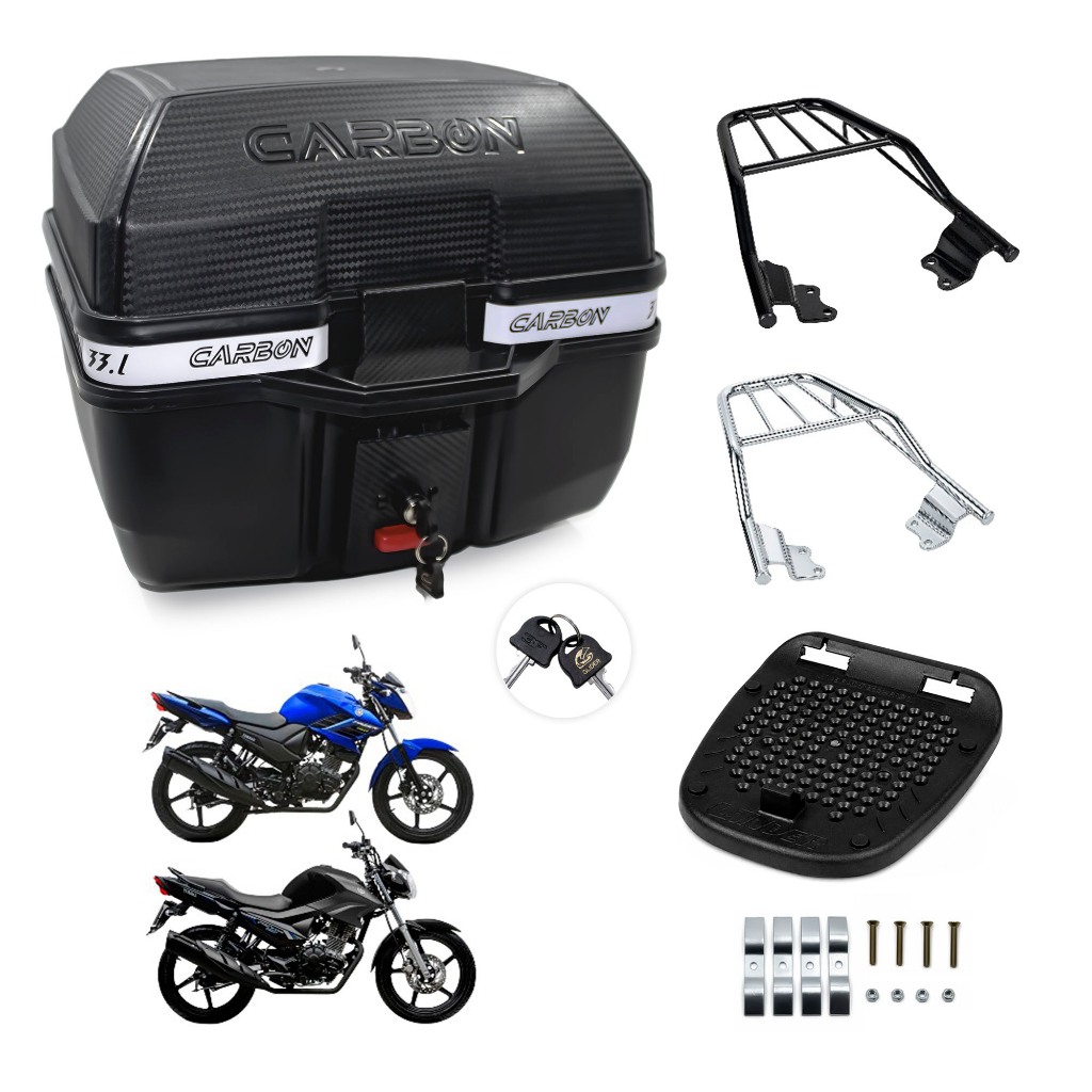 Kit Bagageiro Sansão + Baú 33L Glider Factor 150 2017 a 2025 Fazer 150 2017 a 2023