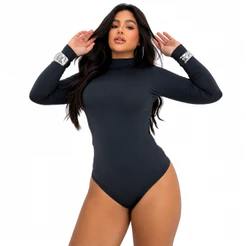 Body Gola Alta Feminino Manga Longa em Suplex Premium, Modelo Cacharrel