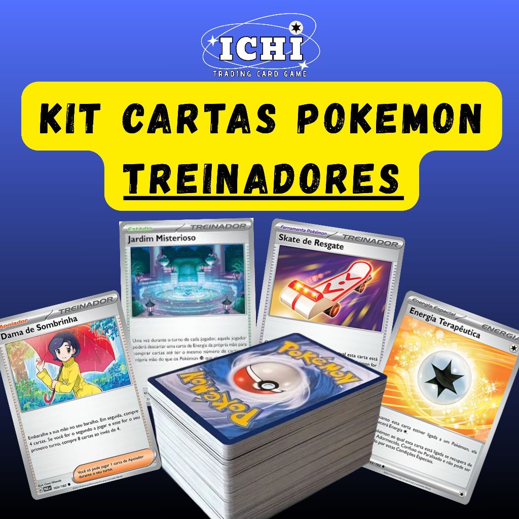 Lote com 50 TREINADORES Cartas Pokémon Original Com Carta Brilhante (Holográfica)