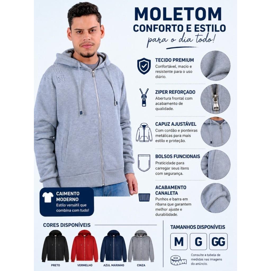 Moletom Masculino Flanelado com Zíper e Capuz Inverno Moda Masculina Casual Confortável Quentinho Tendência