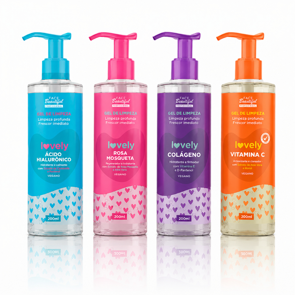 Kit 04 Gel de Limpeza Sabonete Facial Lovely Face Beautiful 200ml