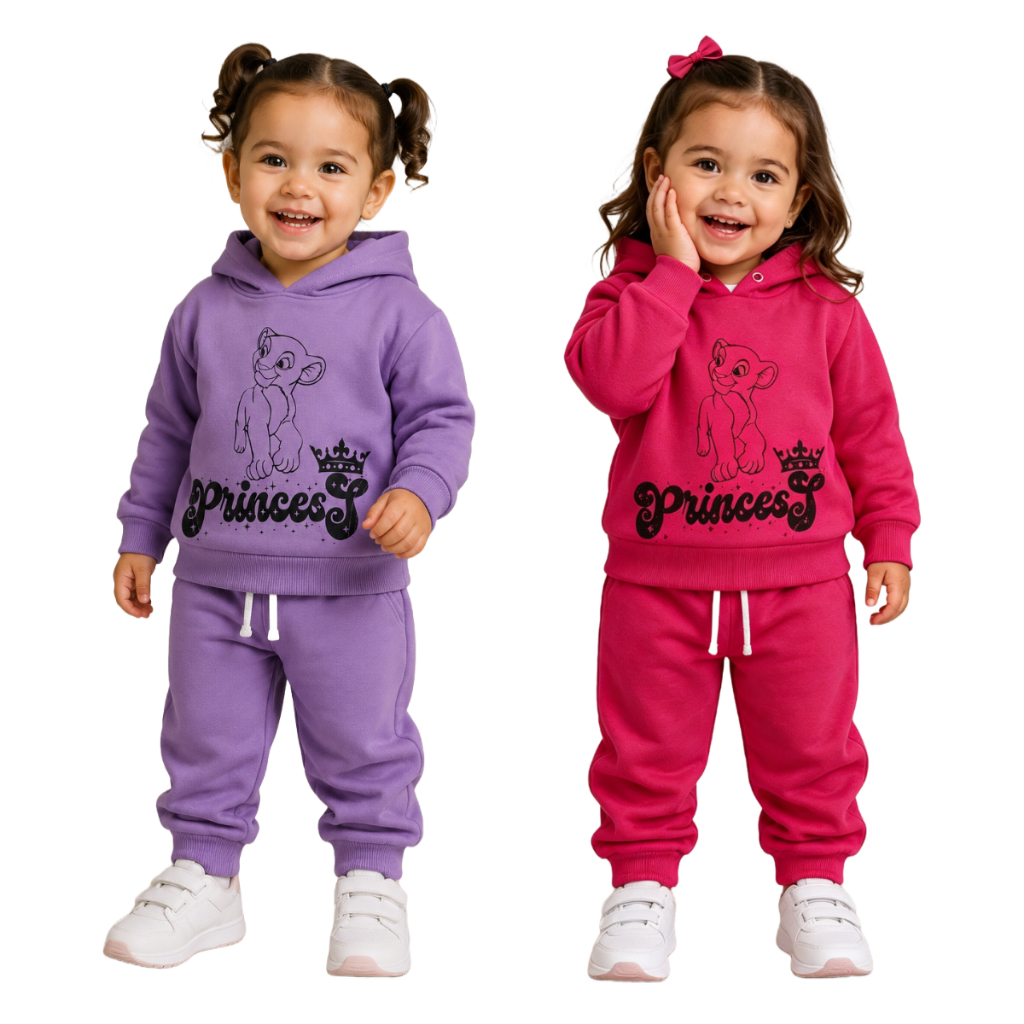 Conjunto Moletom Infantil Menina 1 Ao 3 Casaco Com Capuz E Bolso E Calça Moletom Algodão