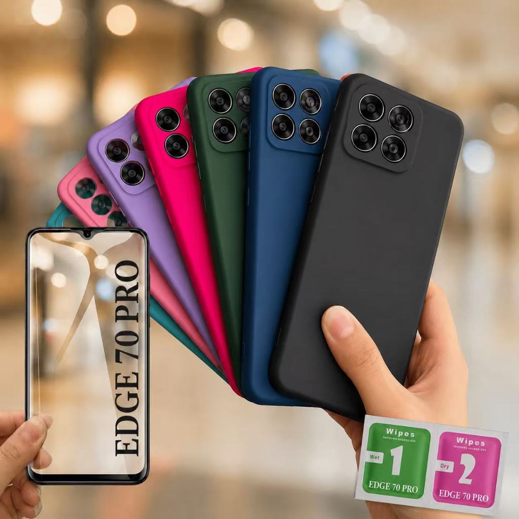 Kit Capa Motorala Moto Edge 70 Pro Silicone Aveludada Premium + Película 9D Proteção De Câmera