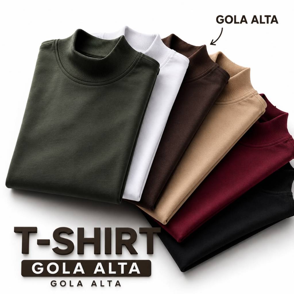 Kit com 2 Blusa Feminina Estilosa T -Shirt Gola Alta 100% Algodão premium