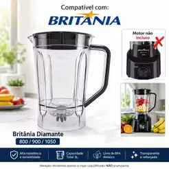 Copo para liquidificador compativel com, Britania Diamante 800 1050 TO GO 900 W BLQ 970 Turbo Cristal (tamp Pta) - 9232