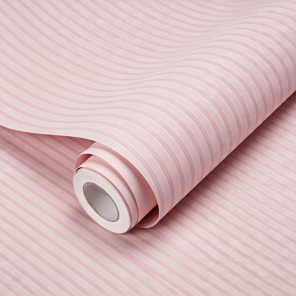 Papel Adesivo Ripado Rosa Claro 5 Metros x 45cm para Quarto infantil Rosa Claro