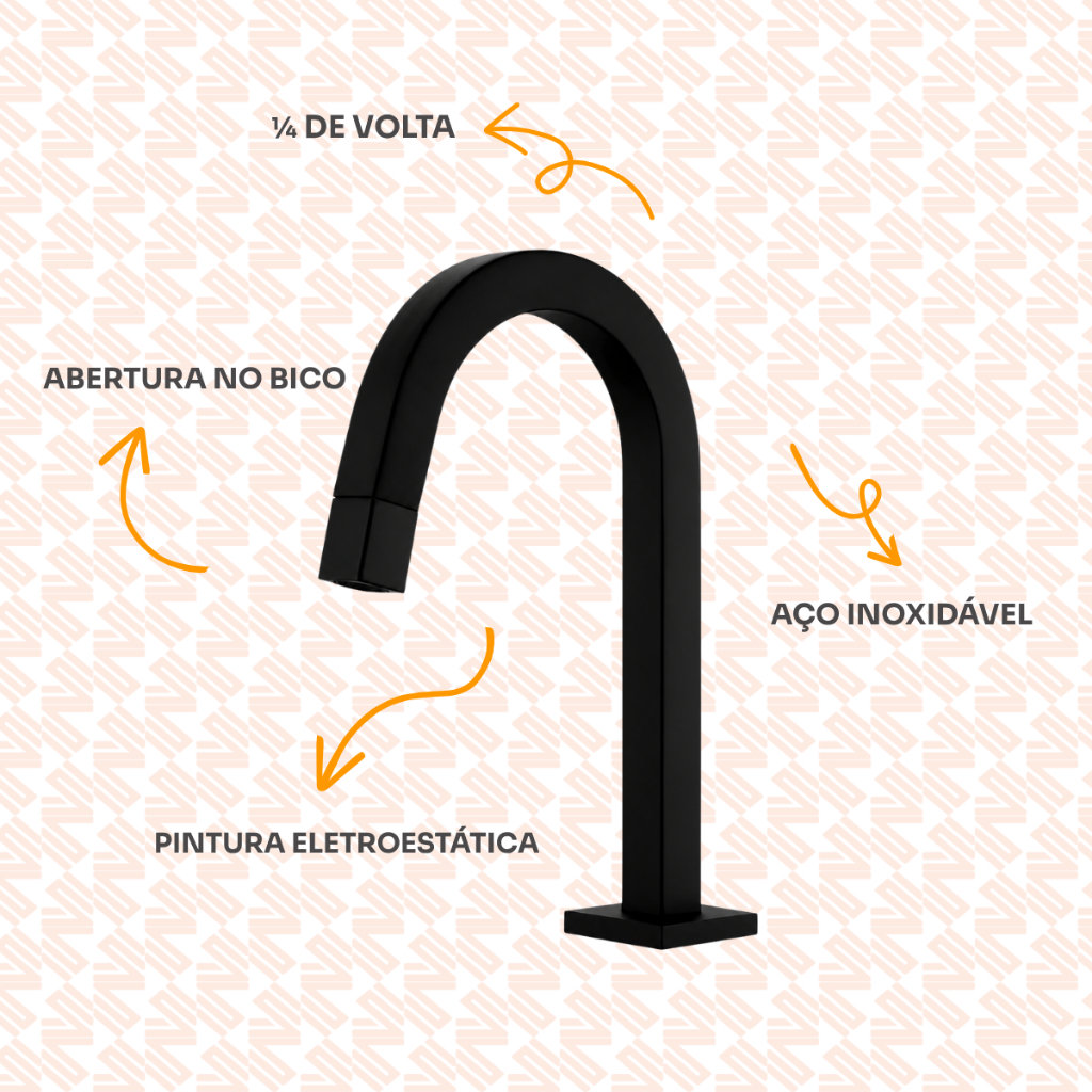 Torneira De Banheiro Quadrada Metal Preta Baixa Moderna 1/4 Volta Luxo · foto 2