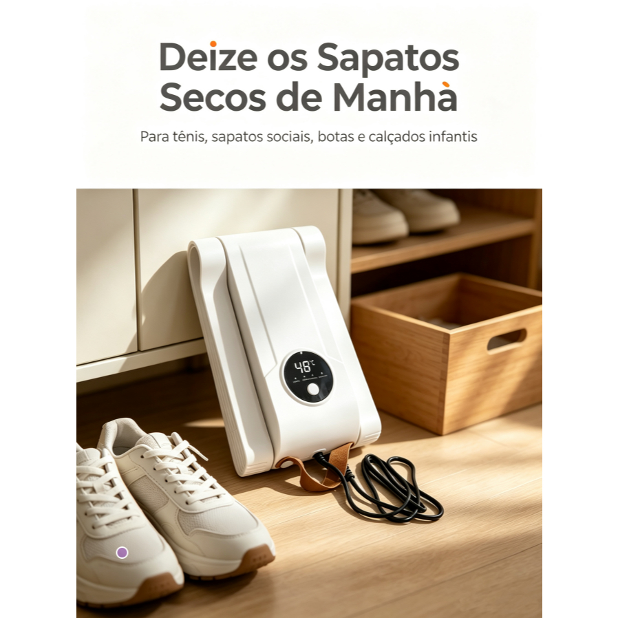 Secador de Sapatos Dobrável com Temperatura Constante Inteligente, Temporizador, Esterilização e Eliminação de Odores