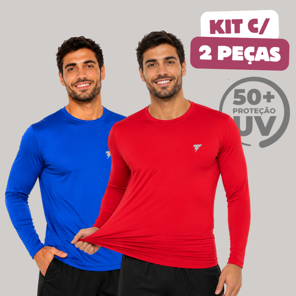 kit 2 Camiseta Térmica Proteção Solar UV 50+ Segunda pele Blusa Manga Longa Praia Corrida Academia