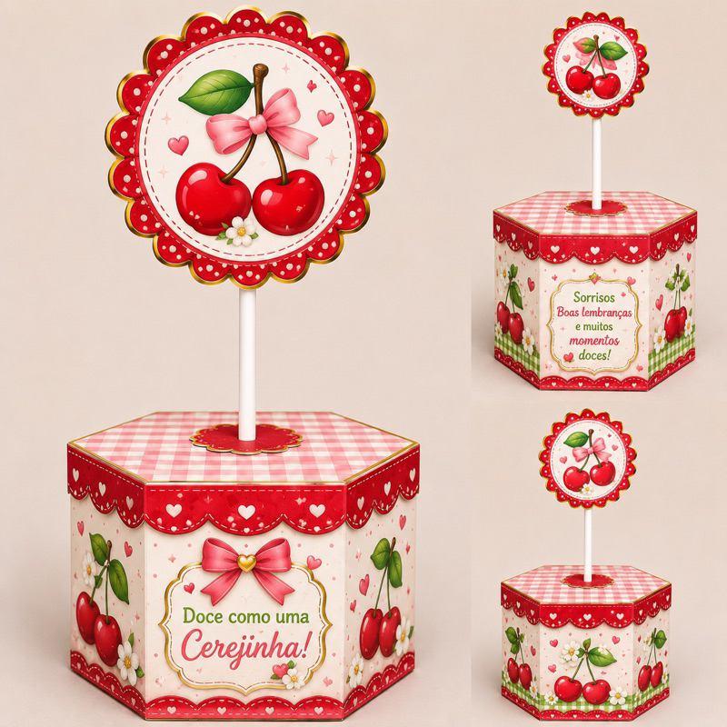 Centro de Mesa Festa Infantil Pegue e Monte Caixa Sextavada Personalizada Kit 20 ou 40 Unidades Diversos Temas