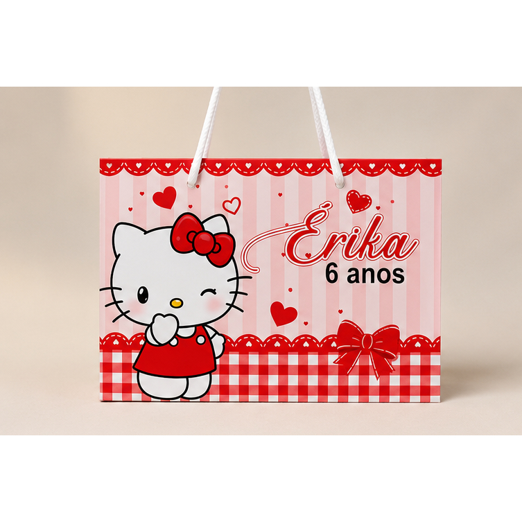 Sacola Personalizada | Sacolinha | Lembrancinha | Mimos | Aniversário PEGUE E MONTE HELLO KITTY VERMELHA