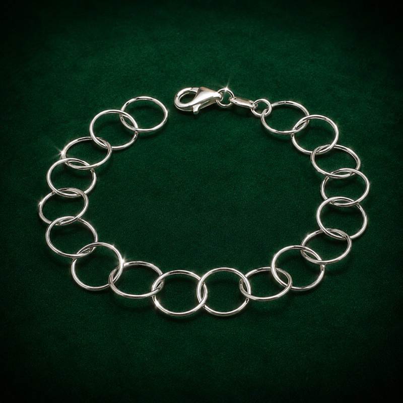 Pulseira Prata 925 Legítima com Elos Argolas Joia Feminina Moderna