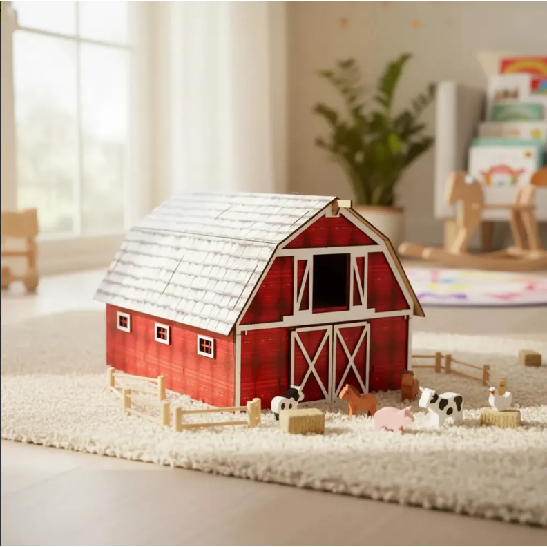 Mini Celeiro Em MDF Adesivado Fazenda Infantil Brinquedo Educativo MDF Criativa