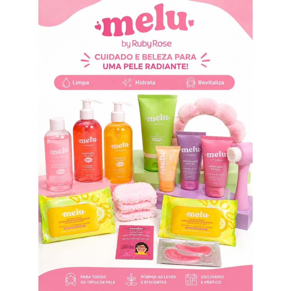 Kit Skincare Melu Ruby Rose Cuidados Faciais Spa Day Adolescente Menina