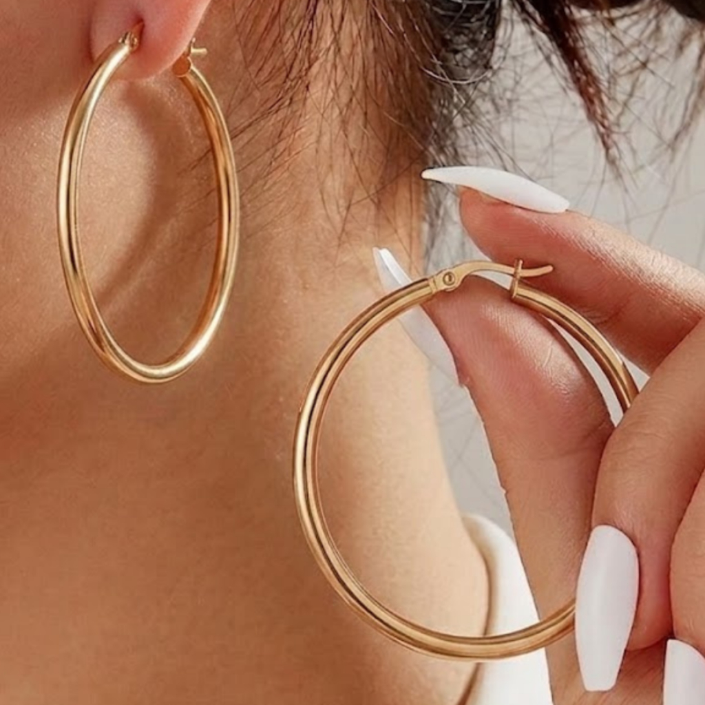 Brinco Argola de Aço Inoxidável Prata e Dourado Antialérgico Feminino Não Escurece