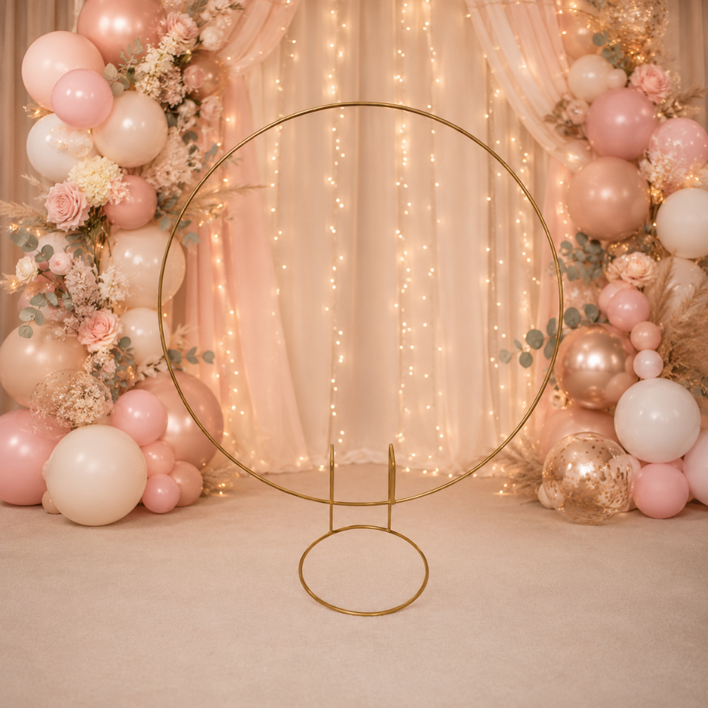 Mini Arco de Mesa Redondo em Ferro Dourado para Decoração de Festa