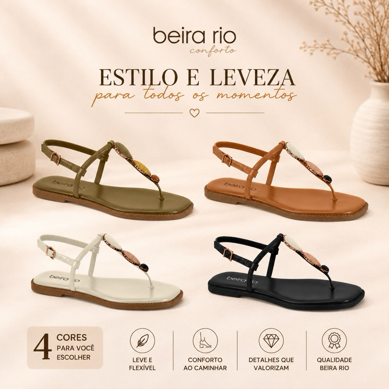 Sandália Feminina Rasteira Beira Rio Original Confortável Leve Rasteirinha Casual Promoção