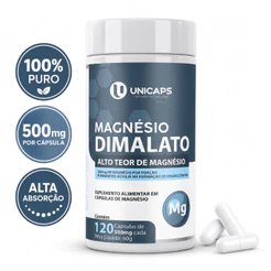 Magnésio Dimalato 100% Puro 500mg Alta Absorção - 120 Cápsulas Suplemento Sono Cãibras Energia