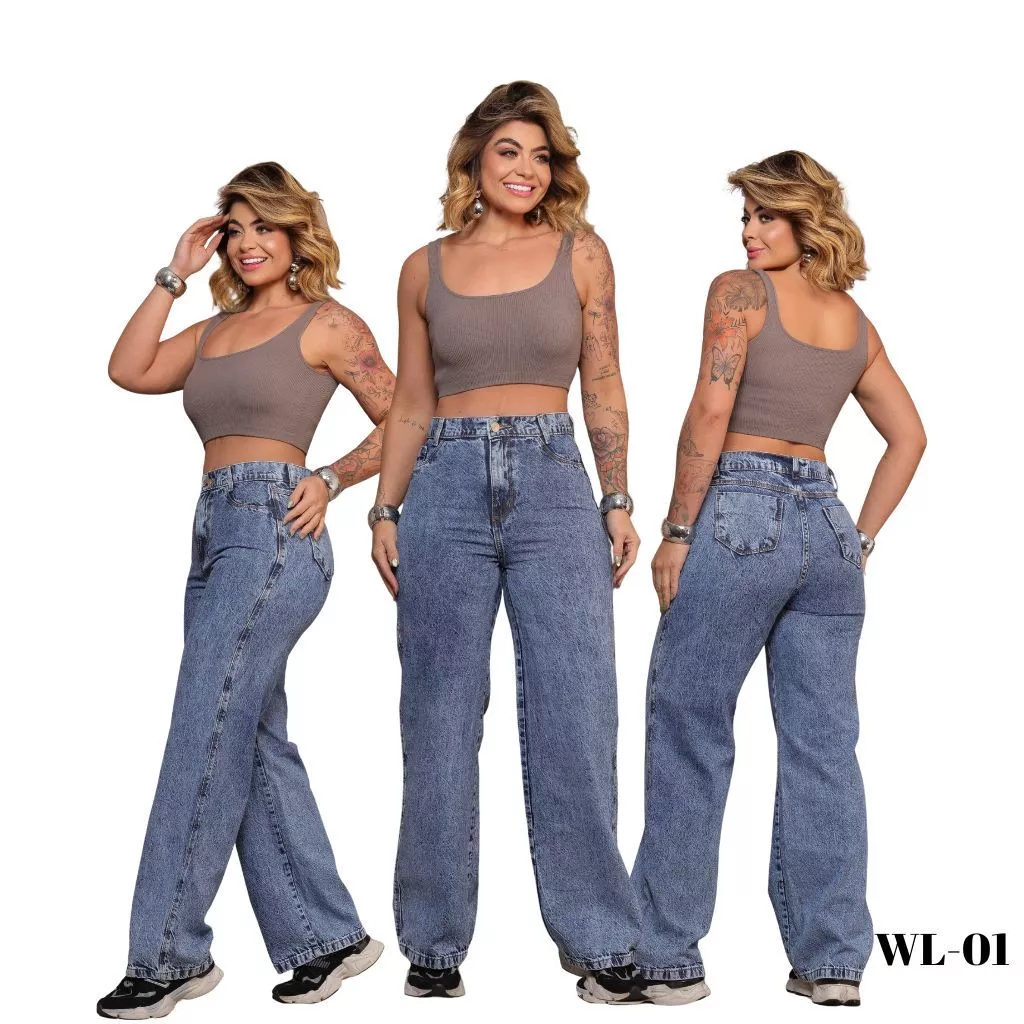Calça Wide Leg Jeans Feminina Tamanho 34 ao 44