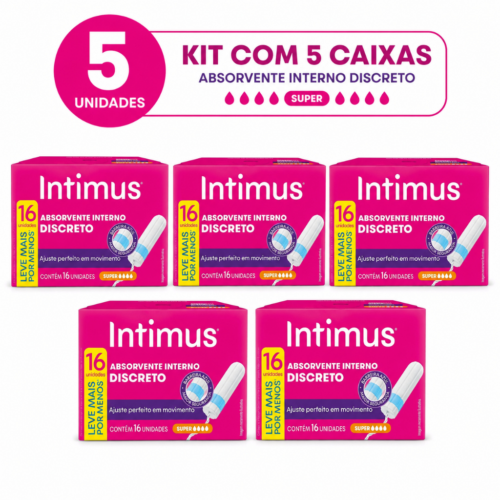 Kit c/5 Absorvente Interno Intimus Discreto Super 16 Unidades Cada | Proteção e Conforto