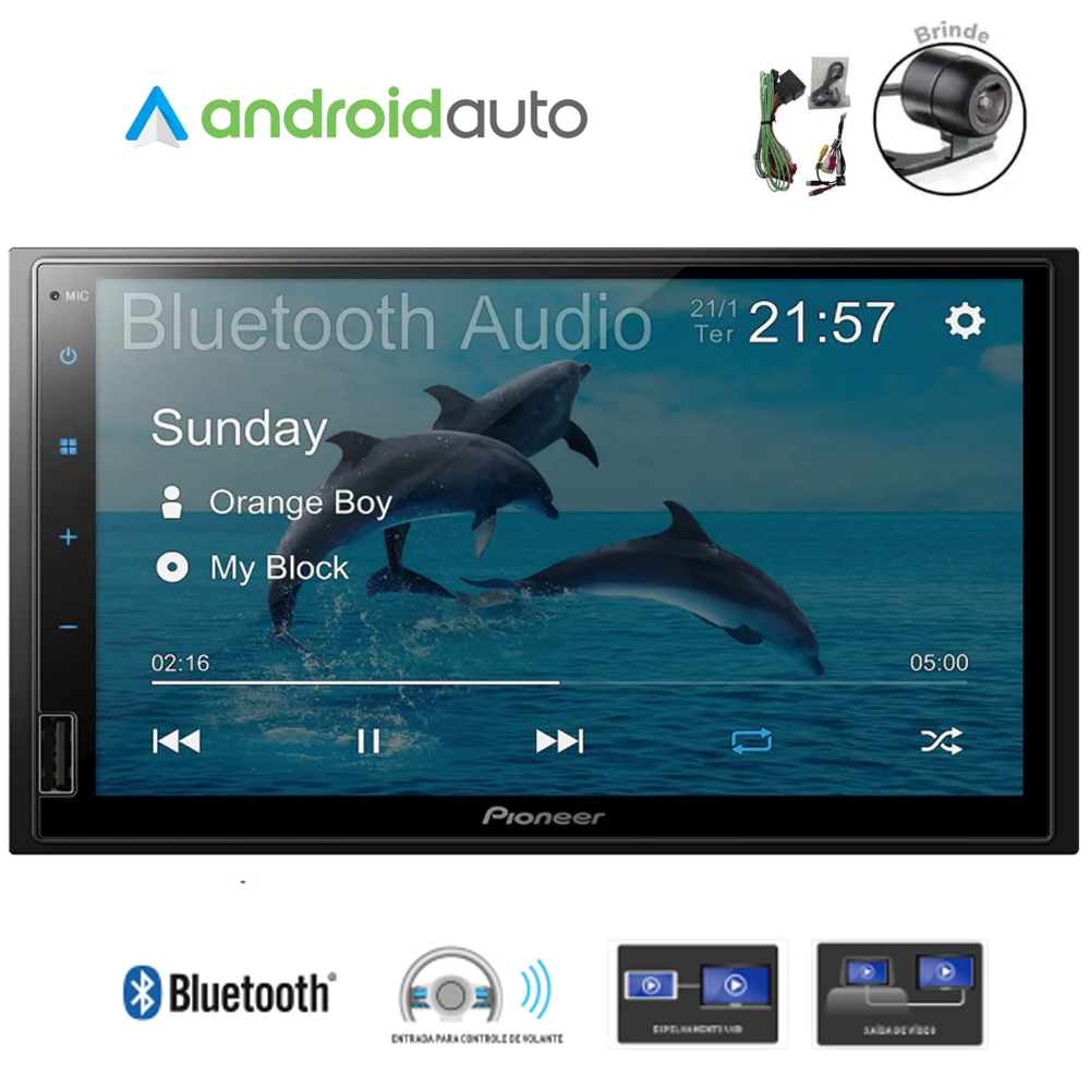 Multimidia Auto 2din Pioneer Bluetoot USB Aux DMH-145BR+Cam