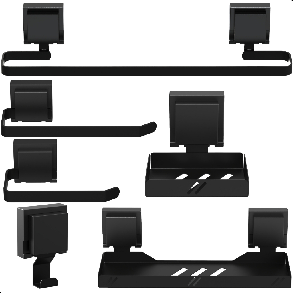 Kit Acessórios Para Banheiro Com Ventosa Preto 6 Peças Max