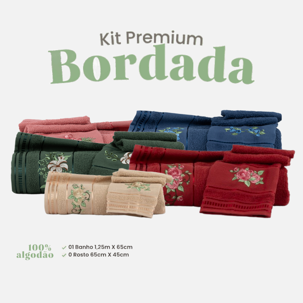 KIT de Toalha de Banho e Rosto 100% Alogodão PREMIUM BORDADO