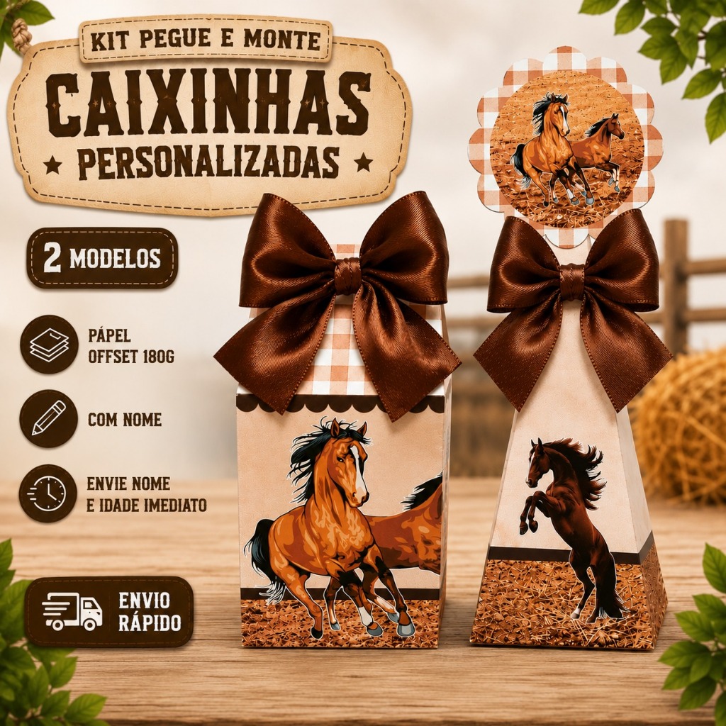 Kit Pegue e Monte Caixinhas Milk e Pirâmide Personalizadas Cavalos temas diversos | Lembrancinhas Festa  Infantil