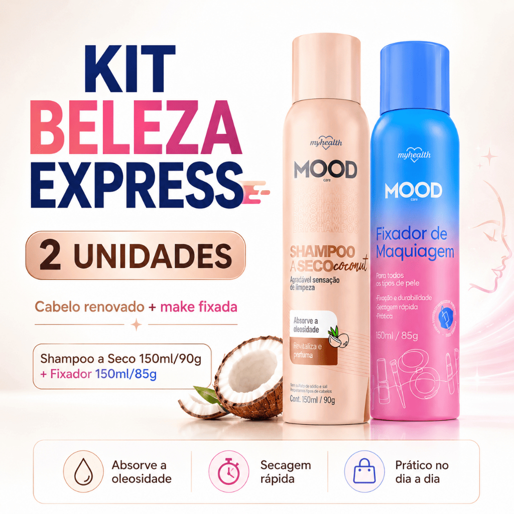 Kit Shampoo a Seco Coconut e Fixador de Maquiagem Mood My Health 150ml Beleza Express Secagem Rápida