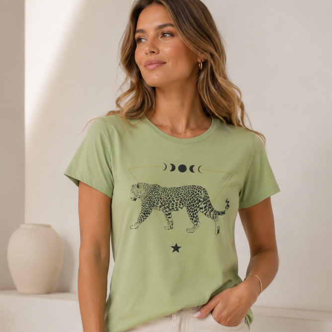 T-Shirt Feminina 100% Algodão Premium Estampa Exclusiva Olga Vogue– Camiseta Casual Estilo Minimalista e Confortável