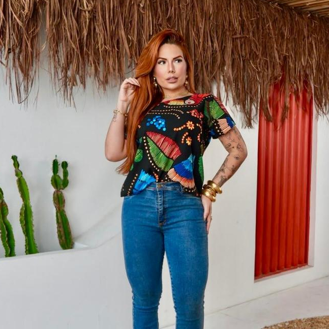 Blusa Feminina Viscolinho Estampada Soltinha Elegante Confortável Casual