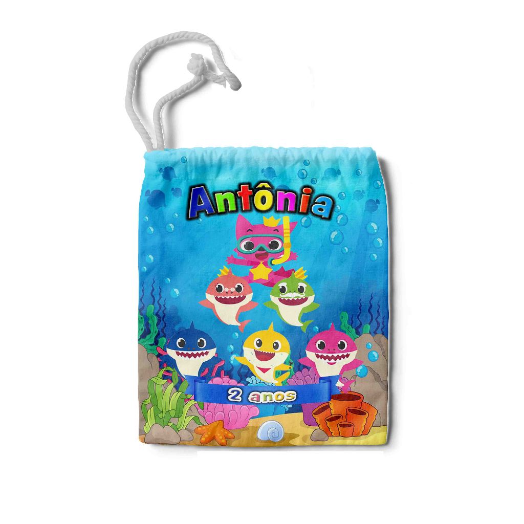 Kit Mochilinha Sacolinha Saco Sacochila Saquinho Lembrancinha Brinde Aniversario Personalizadas Baby Shark
