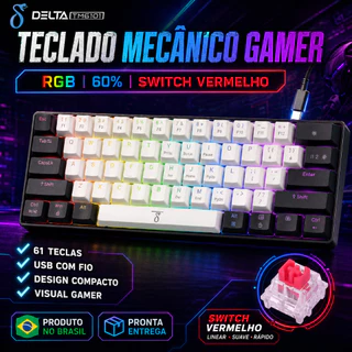 Teclado Mecânico Gamer AITEK Delta TM6101 RGB 60% ABNT2 61 Teclas Switch Vermelho USB