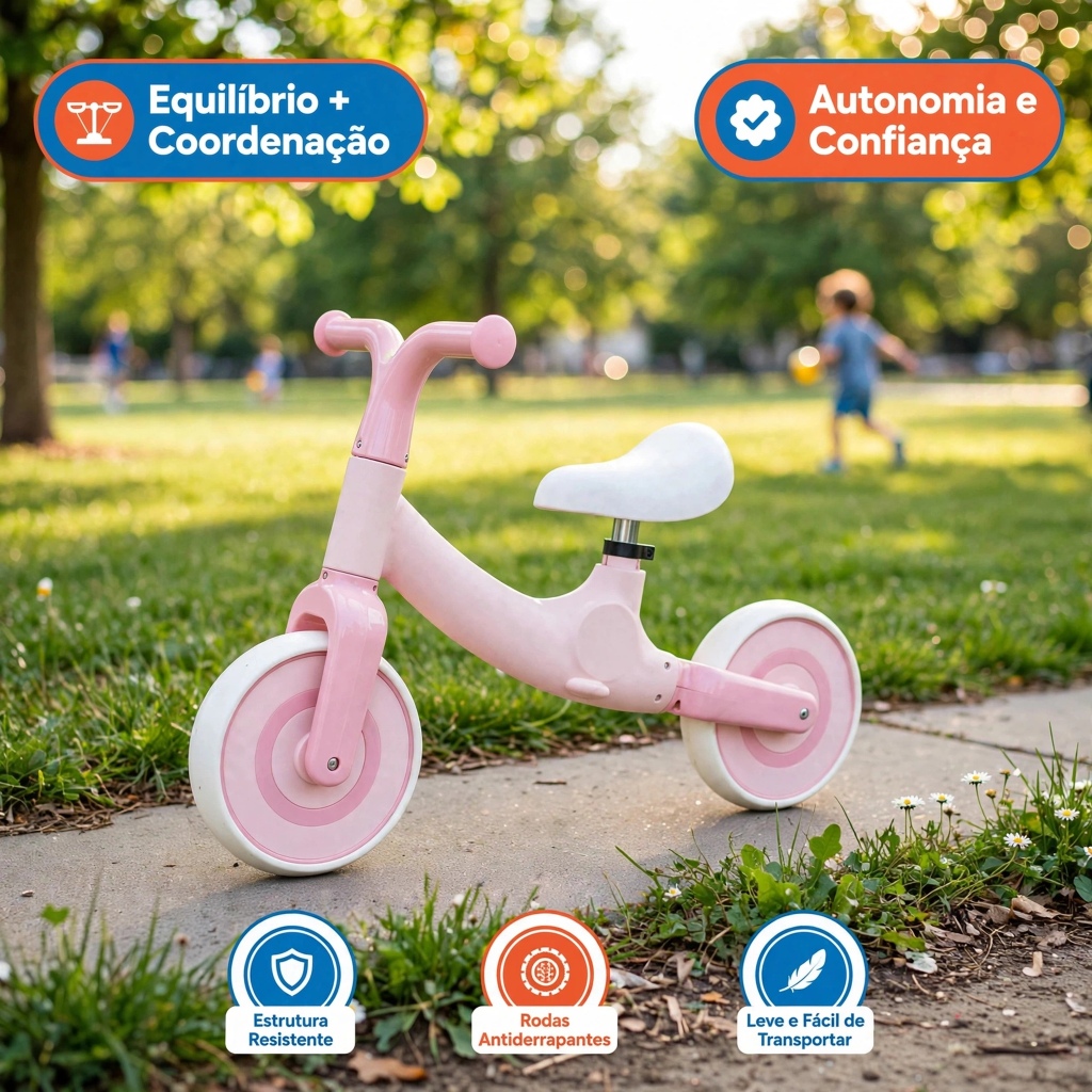 Bicicleta Infantil Sem Pedal Equilíbrio Seguro Aprendizado Ergonômica Rosa