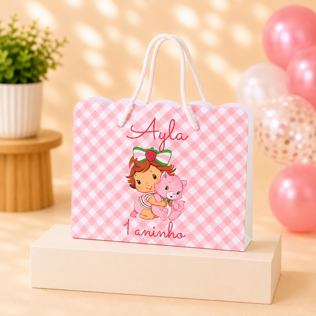 Sacolas personalizadas no tema Moranguinho - Monte em Casa - Lembrancinha para festa - Aniversario infantil - kit festa