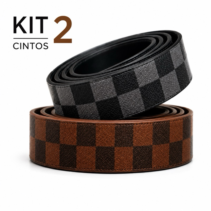 kit 2 Cintos Masculinos Premium Xadrez Ajustável Casual Social Alta Qualidade Premium