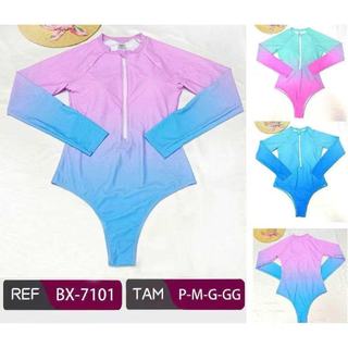 Maiô Manga Longa Com Zíper Proteção UV Feminino Moda Praia Degradê Body De Natação Surf BX-7101