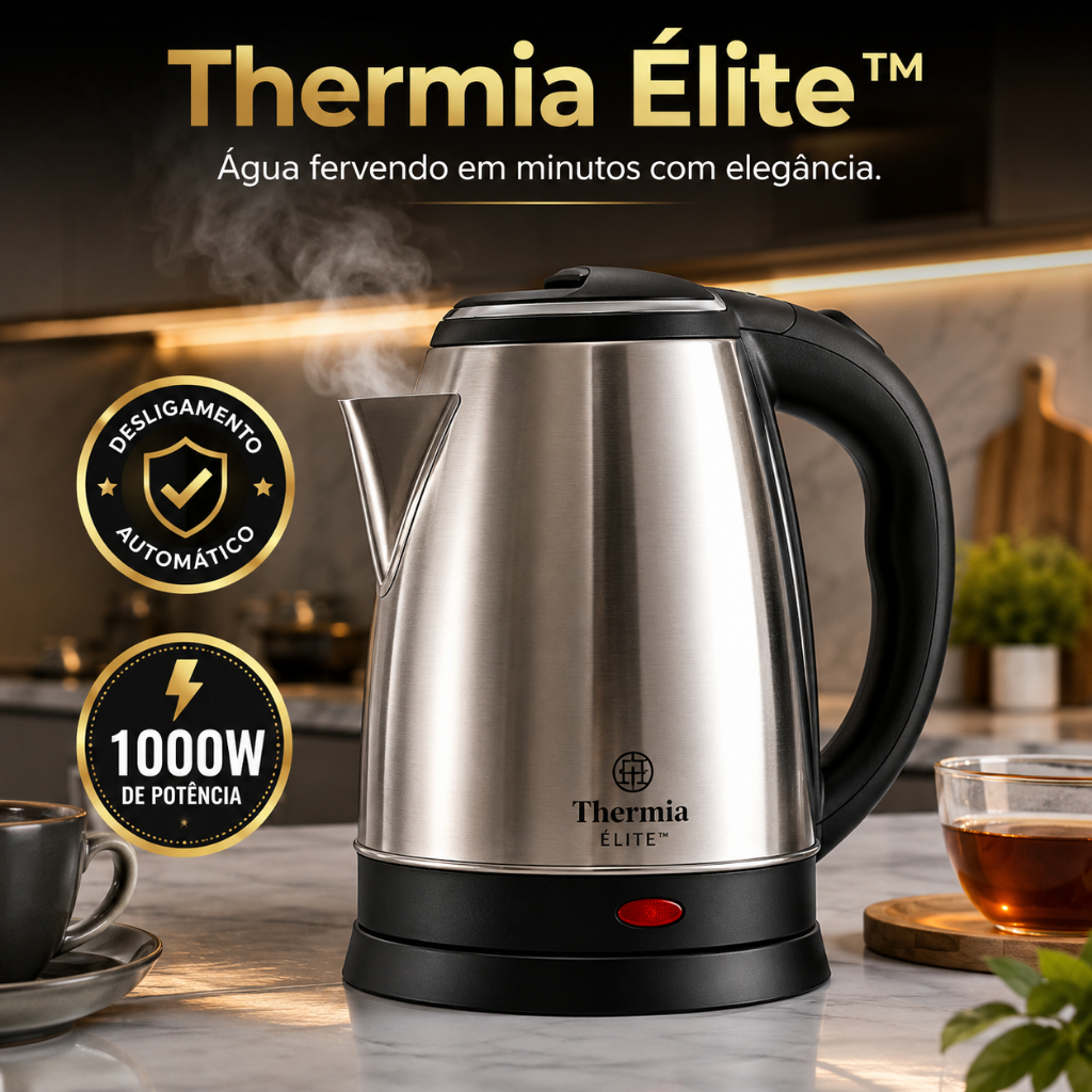 Chaleira Elétrica Inox 1,8L 1000W Fervedor de Água Aquecimento Rápido Desligamento Automático 127V Thermia Élite™