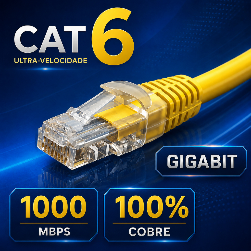 Cabo de Rede CAT6 20 Metros 100% Cobre Amarelo