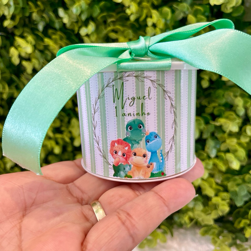 Kit Tubo Lata Personalizada Lembrancinha Infantil Aniversário Dinoussauro Baby Dino Lembrança 5x6