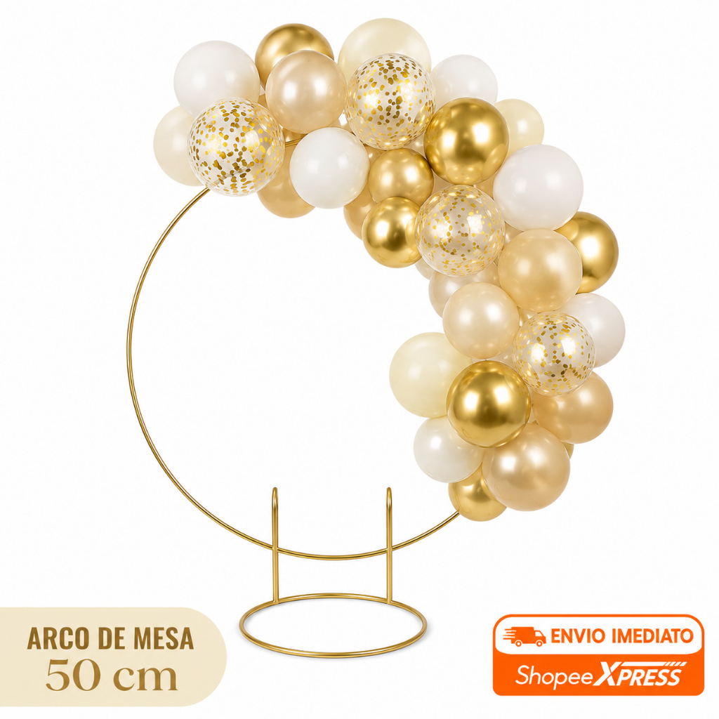 Arco De Mesa Pé Redondo Dourado Festa Bexiga Mini 50cm