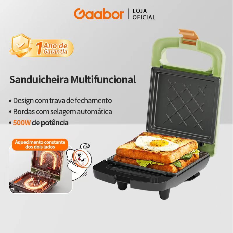 Gaabor Sanduicheira Elétrica 2 em 1 Prensa Quente Antiaderente Fácil Limpeza Biv