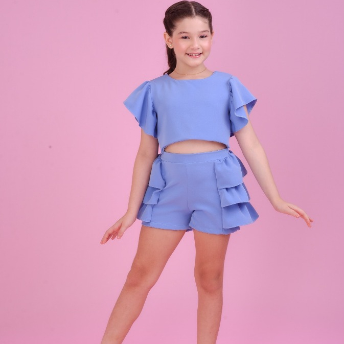 Conjunto Feminino Infantil Look Completo confortável casual passeio verão tendência Fashion estiloso para o dia a dia