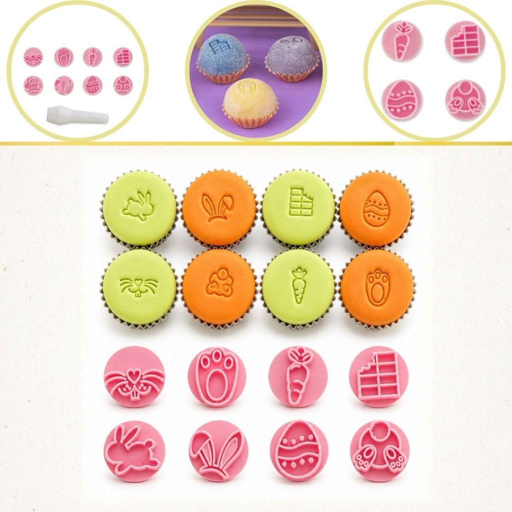 KIT CARIMBO MARCADOR DE DOCES PÁSCOA 2025 CONFEITARIA BLUESTAR- 9 PEÇAS (CHOCO)