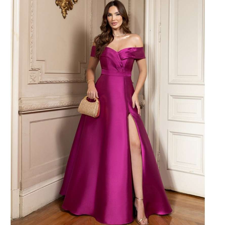 Vestido Longo Luxo Ombro a Ombro Zibeline Madrinha Formatura Perfeito Festa