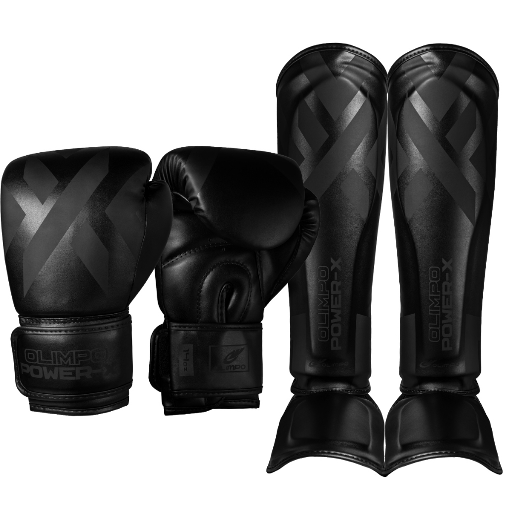 Kit de Muay Thai Luva + Caneleira Profissional Power-X Olimpo Esportes