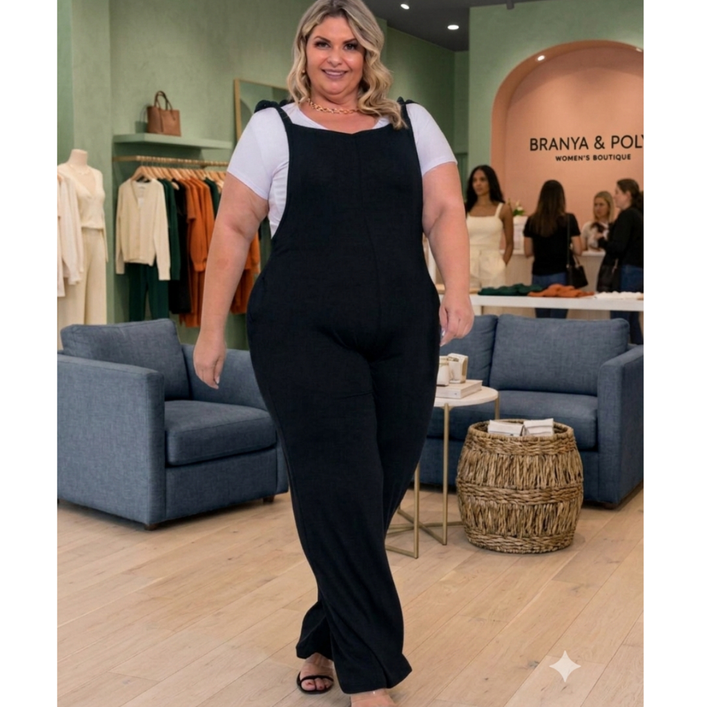Macacão Feminino Longo Jardineira Alça Ajustável e Bolso Max Modas Tamanhos M/G e Plus Size