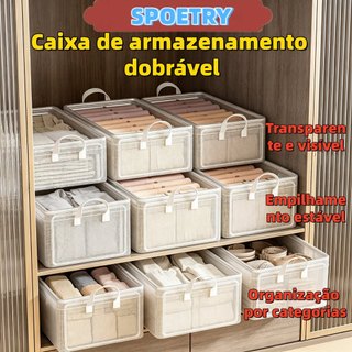 Kit 2/4/6 Caixa Organizadora Dobrável Roupas e Gavetas Organizadas Multiuso Feita em PVC Resistente Ecológico