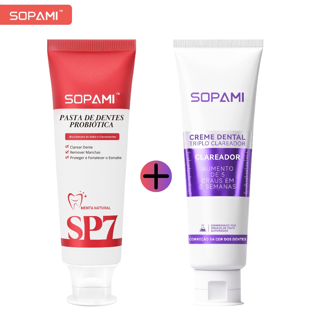 Kit 2 SOPAMI SP7 Pro Creme Dental Vermelho 120g + Creme Dental Roxo Efeito Triplo 100g